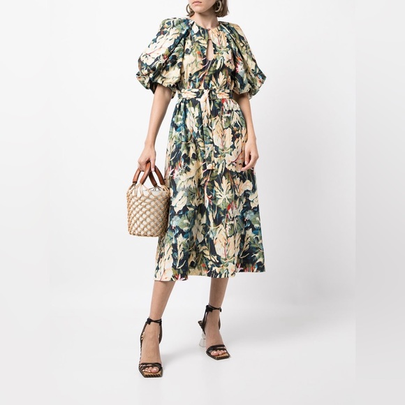 Acler Dresses & Skirts - Acler Harlow Floral Print Midi Dress Belt Puff Sleeve